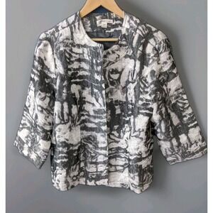 Coldwater Creek Grey Silver‎ Cream Printed 3/4 Sleeve Lined Womens Jacket Sz...